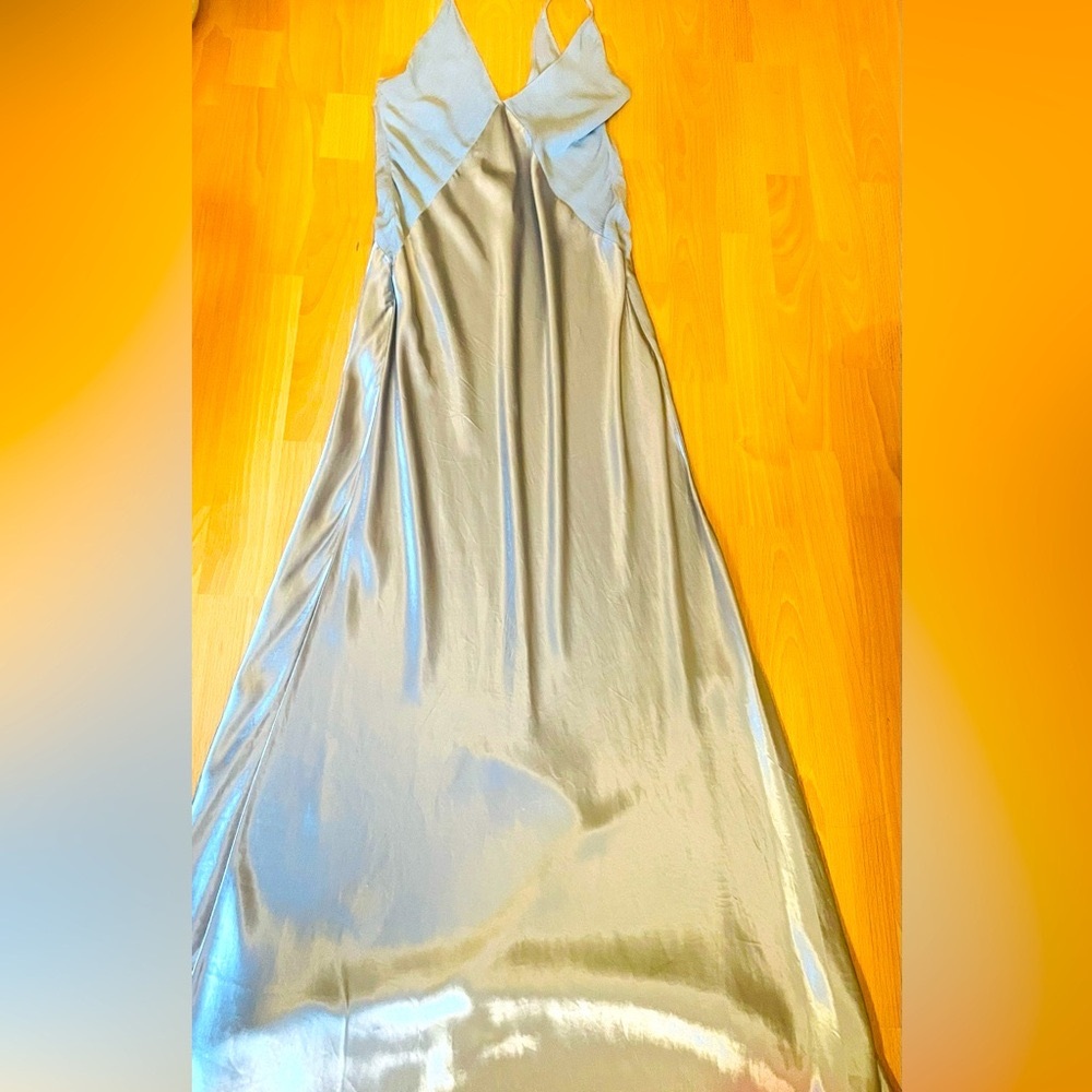 Alberta Ferretti Glossy Satin Maxi Slip Dress size 4 Silver Chrome - Picture 10 of 14